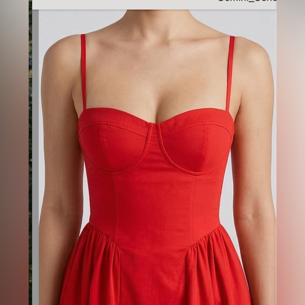 Elegant Corset-Style Midi Dress in Red - Picture 5 of 8
